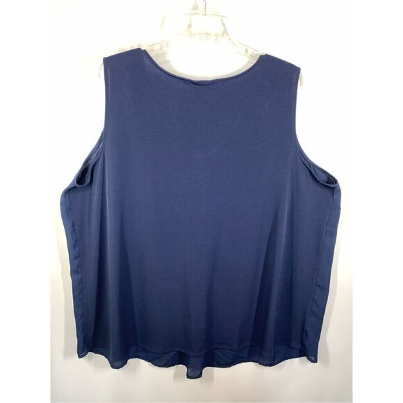 Catherines Women's Front Pleat V-Neck Sleeveless Blouse Navy Blue Size 2X - Picture 3 of 6